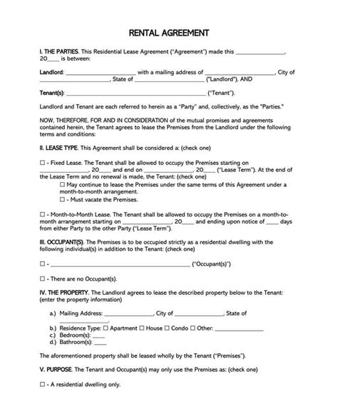 Free Printable Residential Lease