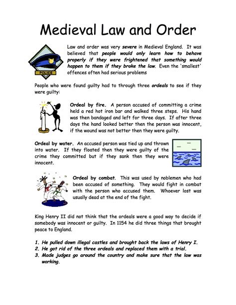 Medieval Law And Order Facts Worksheet Year 7 Lower