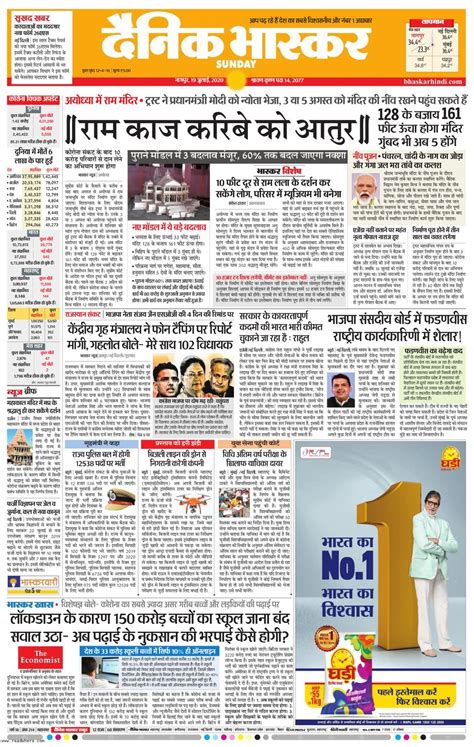 Dainik Bhaskar Nagpur July 19 2020 Newspaper Get Your Digital