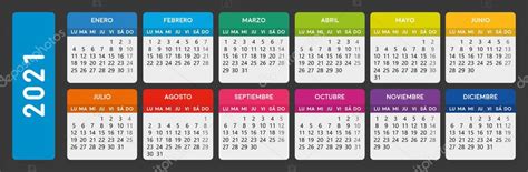 Calendario Español 2021 Plantilla Calendario Español Horizontal Vector De Stock De ©tlgbrn 370389006