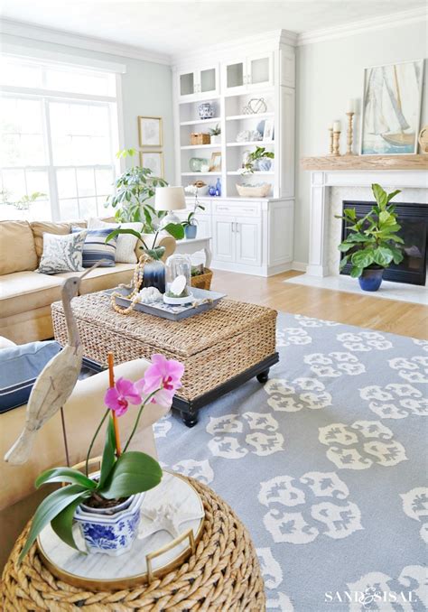 Coastal decor is refreshing and at the same time fun. Summer Blues Coastal Family Room Tour - Sand and Sisal