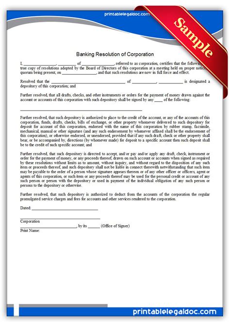 The most secure digital platform to get legally binding, electronically signed documents in just a few seconds. Free Printable Banking Resolution Of Corporation Form ...