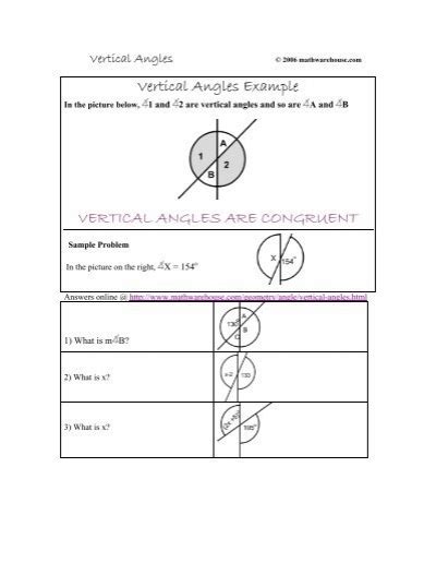 Vertical Angles Example Vertical Angles Math Warehouse