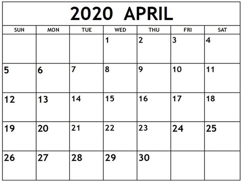 Blank April 2020 Calendar For Employee Attendance Free Printable Calendar