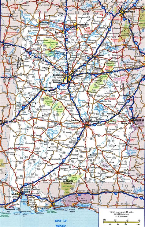 Road Map Of Alabama With Distances Between Cities Free Highway Freeway