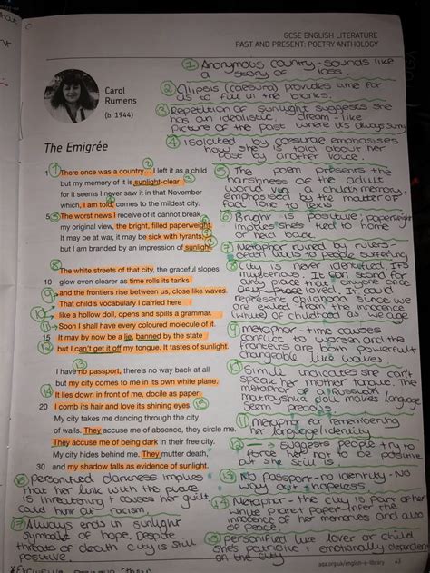 The emigree analysis | English literature notes, English literature