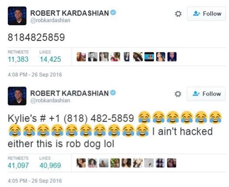 not a hack rob kardashian s twitter account leaks kylie jenner s cell phone number bellanaija