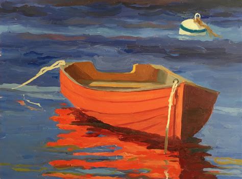 Original Oil Painting Red Dinghy Row Boat On Mooring 9 X 12 Etsy