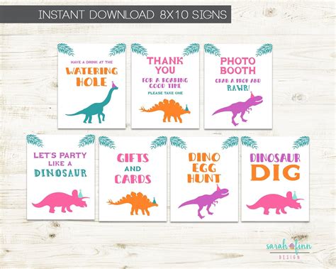 Girl Dinosaur Birthday Party Signs Party Decor Set Printable Etsy