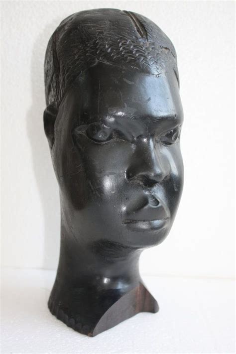 Hand Carved Ebony Wood African Head Bust Figurine Folk Art Etsy
