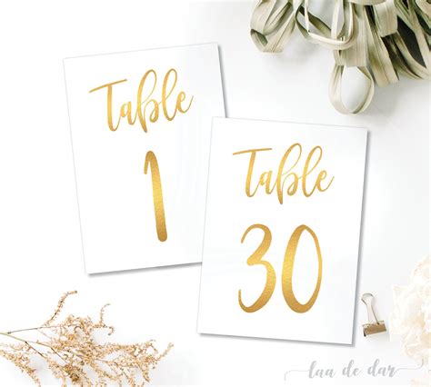 5x7 And 4x6 Gold Table Numbers 1 30 Instant Download Printable Etsy