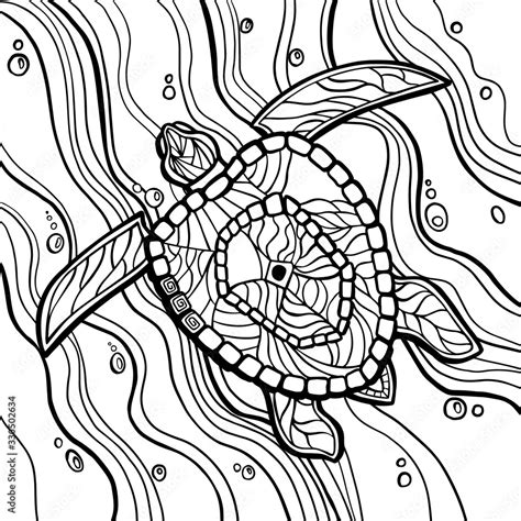 Sea Turtle Coloring Book Vector Illustration Anti Stress Coloring