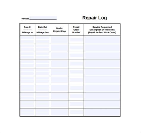Free Maintenance Log Template ~ Excel Templates