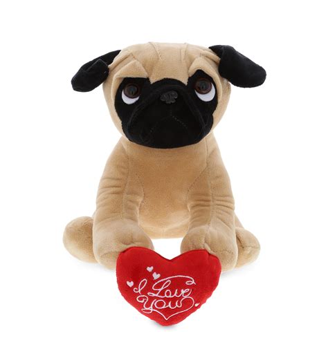 Dollibu I Love You Big Eyes Pug Dog Plush Stuffed Animal With Red Heart