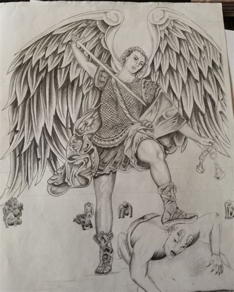 Michael Defeats Lucifer Tattoo Drawings Humanoid Sketch Lucifer