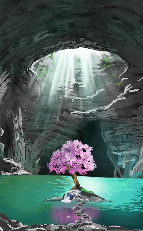 Artstation Cherry Blossom Tree In The Cave 🍒🌸🌳