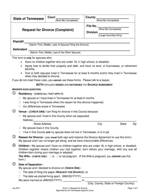 Tennessee Divorce Complaint Form Fill Online Printable Fillable