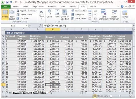 Bi Weekly Mortgage Payment Amortization Template For Excel