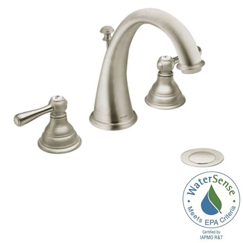 Brushed nickel finish brings the warm look of stainless to your bath. MOEN Kingsley 8 in. Widespread 2-Handle High-Arc Bathroom ...