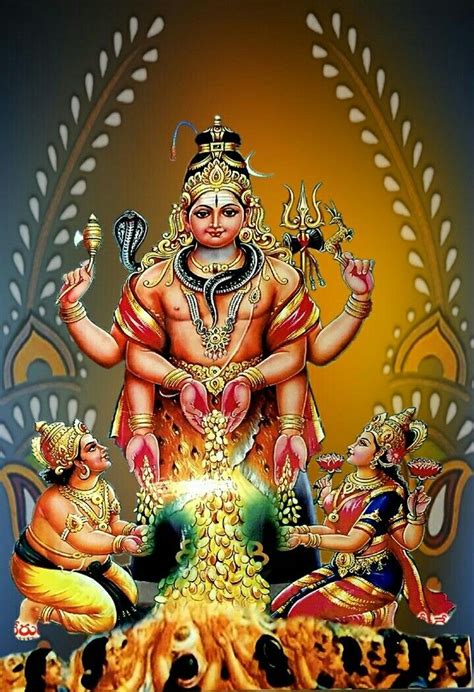 Lord Shiva As Swarna Bhairava Blessing Kubera And Devi Lakshmi To Be The God And Goddess Of Wealth