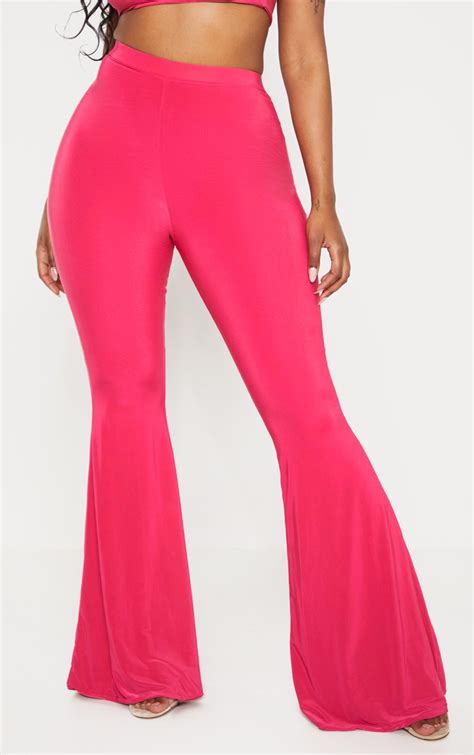 Shape Hot Pink Slinky Flared Trousers Curve Prettylittlething Il