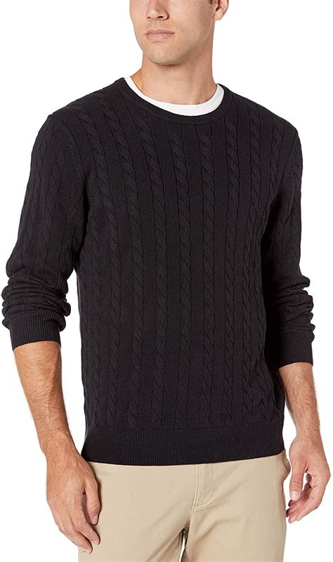 Essentials Mens Crewneck Cable Cotton Sweater Black Size Xx Large