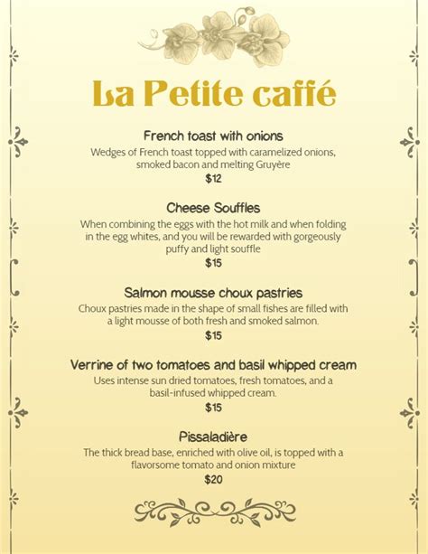 French Cafe Breakfast Menu Template Design French Cafe Menu Cafe
