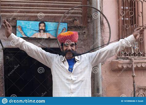 Indian Man Presenting His Long Mustache During Camel Festival In Bikaner Rajasthan India