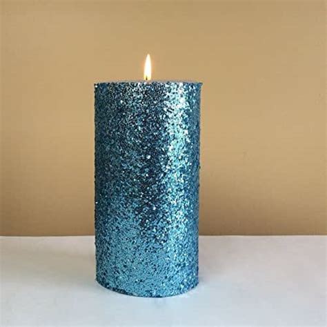 Light Blue Glitter Pillar Candle Unscented
