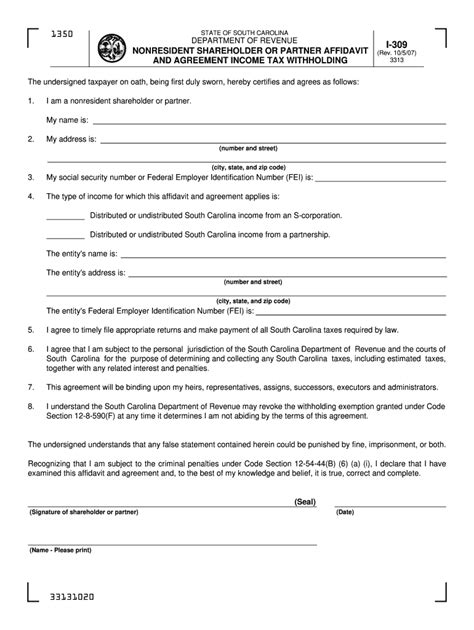 Sc I 309 Form Fill Out And Sign Printable Pdf Template Signnow