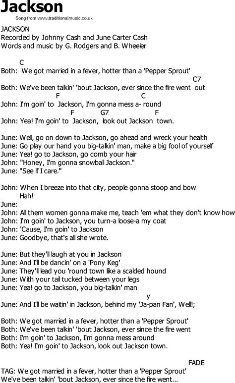 Old Country Song Lyrics With Chords Jackson