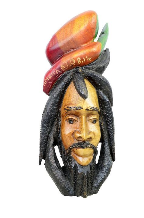 Jamaican Made Carved Wooden Rastafarian Male Face Atlier Props