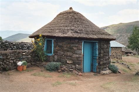 Undecorated Rondavel Rural Village In Lesotho Is Maintained Well But