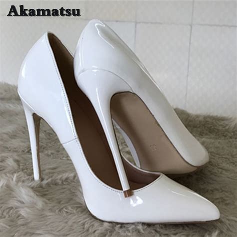 White Patent Leather Stilettos High Heels Pumps Women 8cm 10cm Akamatsu