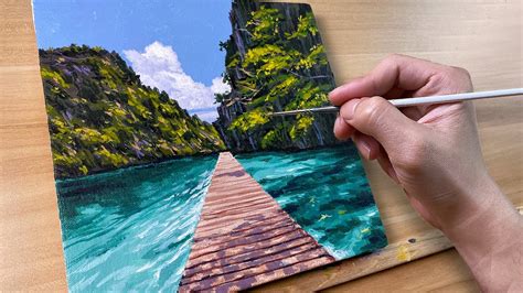 Island Lake Bridge Acrylic Painting Correa Art YouTube
