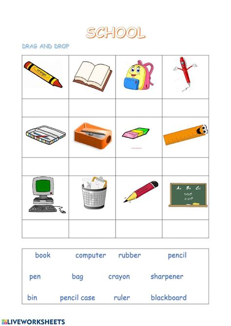 T1 School Objects 2 Interactive Worksheet Learning English For Kids