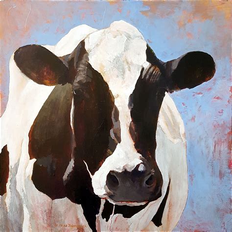 Holstein Looking Original Oil Painting On Wood Panel 205 X 205 Inches