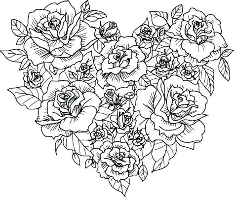 Coloring Pages Of Roses With Banners Hearts And Roses Coloring Pages