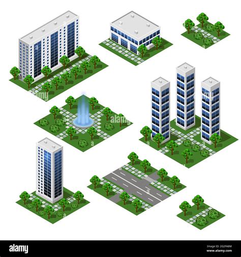3d City Modern Buildings Isometric City Modules Isolated Street