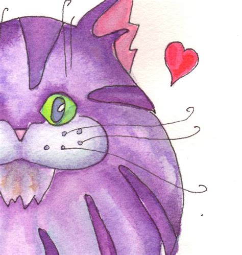 Whimsical Cat I Heart Cat Cat Decor Kitten Love Purple Etsy
