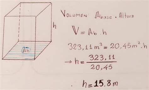 El volumen de un prisma rectangular es 323.11 m3. Si él área de la base