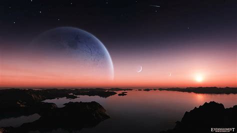 Sci Fi Landscape Fantasy Lake Planet Sky Sun Hd Wallpaper