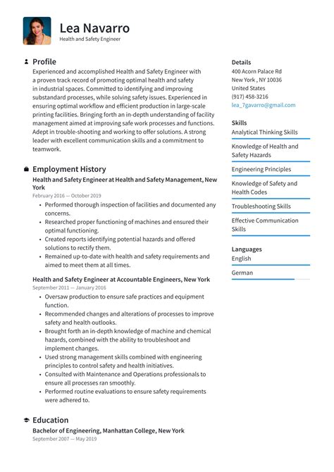 Health And Safety Engineer Resume Example Writing Guide Resume Io