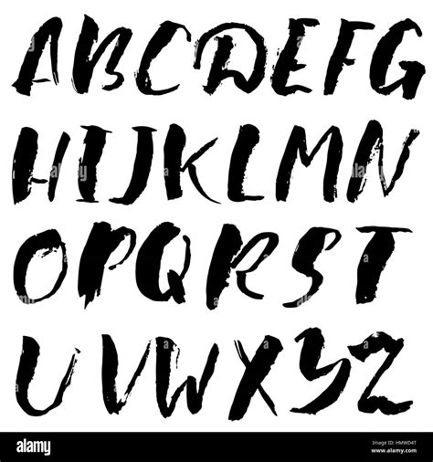 Hand Drawn Font Made By Dry Brush Strokes Grunge Style Alphabet Stock