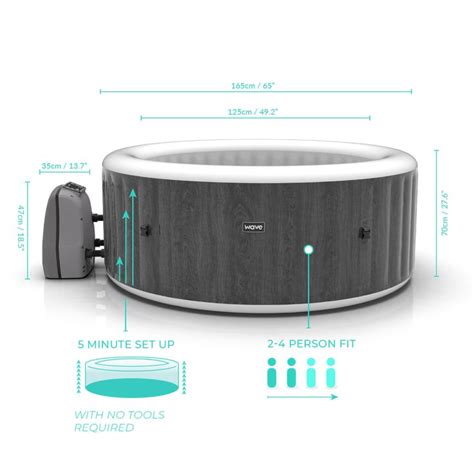 Wave Atlantic 4 Person Round Inflatable Hot Tub 105 Massaging Air Jets