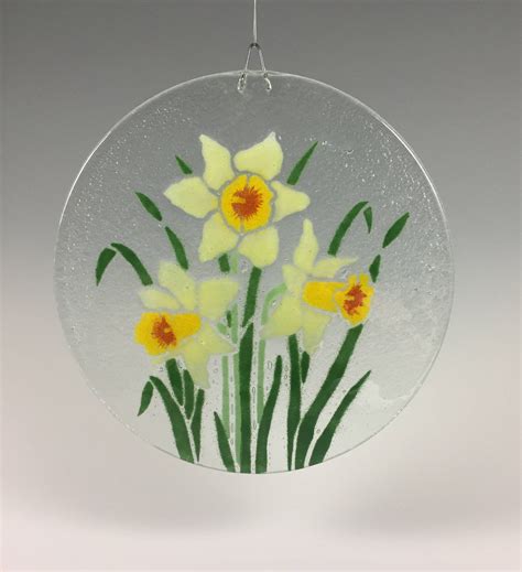 Daffodil Suncatcher Fused Glass Sun Catcher Narcissus Etsy Stained Glass Flowers Fused