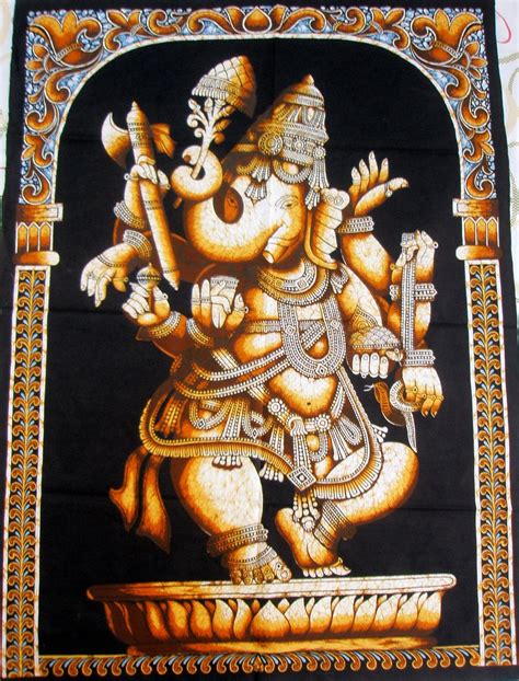 Batik Hindu Elephant God Dancing Ganesha Tapestry Indian Fabric Wall