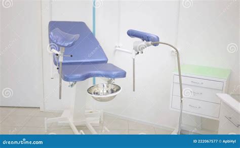 Blue Gynecological Chair In The Women S Health Clinic Close Up Of An Examination Chair For