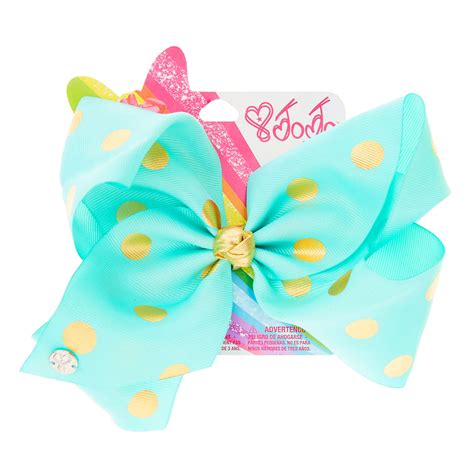 Jojo Siwa Large Mint And Gold Polka Dot Hair Bow Claires Us