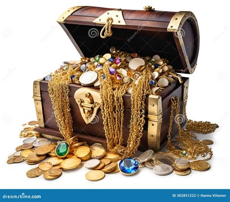 Opened Treasure Chest With Overflowing Gems Gold Coins And Jewelry